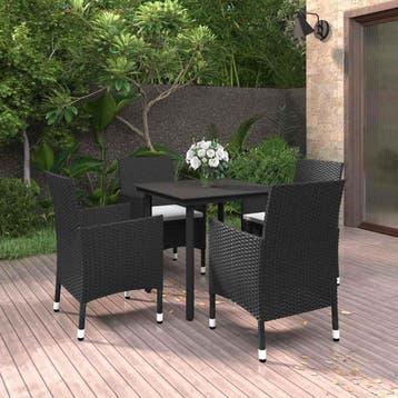 vidaXL 5-delige Tuinset met kussens poly rattan en glas, Verzenden, Nieuw, 4 zitplaatsen, Tuinset