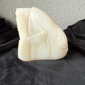 Beeld, Fish statue decorative ornament - 11 cm - Albast