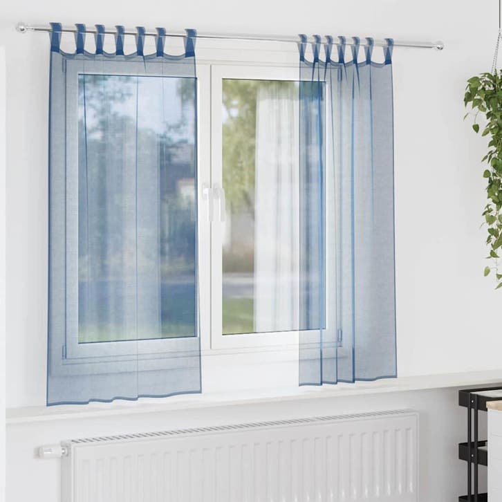 vidaXL Gordijnen voile met lussen 2 st 140x175 cm, Huis en Inrichting, Stoffering | Gordijnen en Lamellen, Blauw, Nieuw, Verzenden