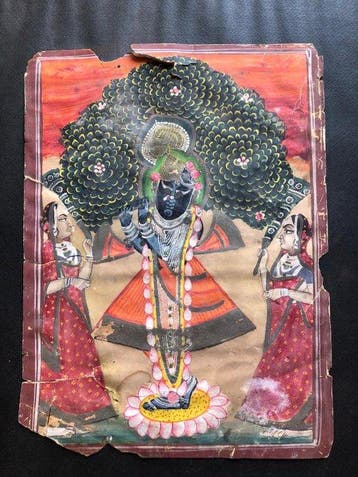 Krishna met twee Gopis onder de Kadamba-boom - India - late