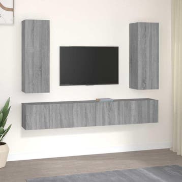 vidaXL 5-delige Tv-meubelset bewerkt hout grijs sonoma, Minder dan 50 cm, Verzenden, Nieuw, Minder dan 100 cm