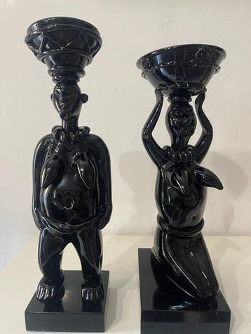 badioli - sculptuur, I 2 mori di Venezia in vetro di Murano