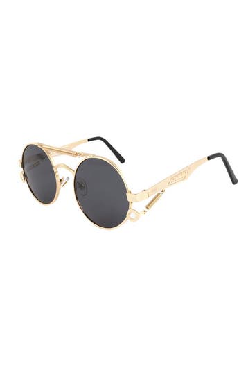 KIMU® Steampunk Zonnebril Rond Goud Montuur Kunststof Zwarte, Ophalen of Verzenden, Nieuw, Feestartikel, Carnaval