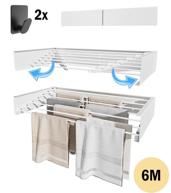 PLAY IT Wanddroogrek 100cm Inklapbaar Wit 6meter Drooglengte, Tuin en Terras, Droogmolens en Wasrekken, Wasrek, Nieuw, Verzenden