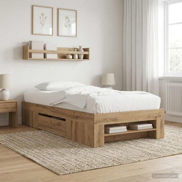 vidaXL Bedframe met opslag Artisanaal eiken 80 x 200 cm, Verzenden, Nieuw, Bruin, Hout