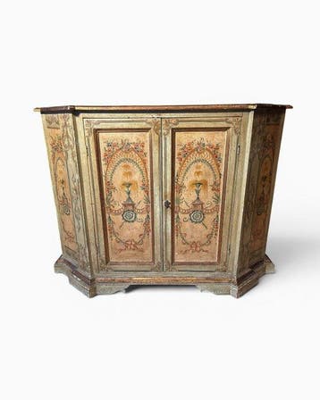 Credenza - veelkleurig beschilderd hout, Antiek en Kunst