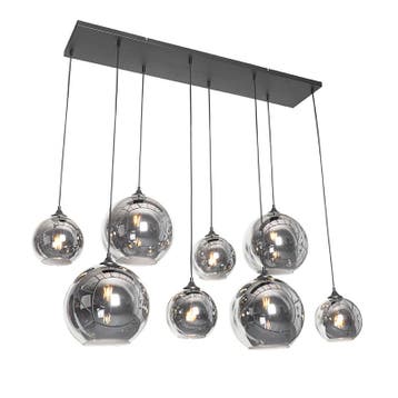 Art Deco hanglamp zwart met smoke glas 8-lichts - Sandra, Verzenden, Nieuw, Glas, Art Deco