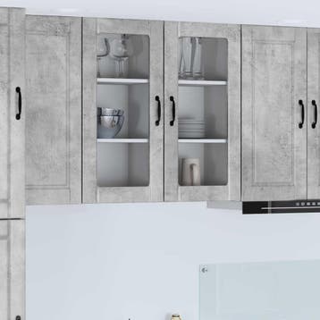 vidaXL Wand Glas Kasten PORTO 2 st Beton Grijs Bewerkt hout, Verzenden, Nieuw, Grijs