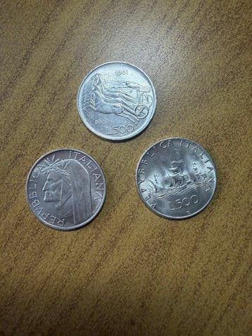 Italië, Republiek 500 Lire Caravelle / Dante / Centenario (3