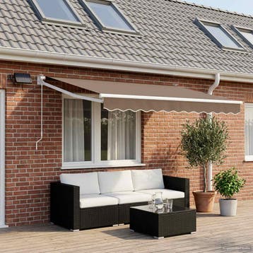 vidaXL Handbediende luifel met LEDs Taupe 100% Polyester en, Verzenden, Nieuw