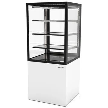 Neutrale Vitrine | INTEGRA | Wit/Zwart | 4 Niveaus | Wielen, Verzenden, Nieuw in verpakking