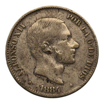 Spanje. Alfonso XII. 50 Centavos de Peso 1884 Manila
