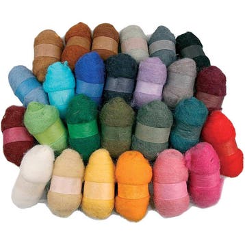 Gekaarde Wol, diverse kleuren, 26x25 gr/ 1 doos, Nieuw