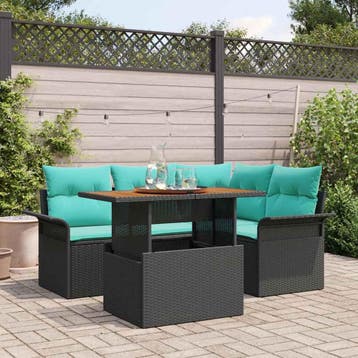 vidaXL Tuin Sofa Set met opslag 5 pcs Zwart Poly riet, Verzenden, Nieuw, Rotan, 5 zitplaatsen