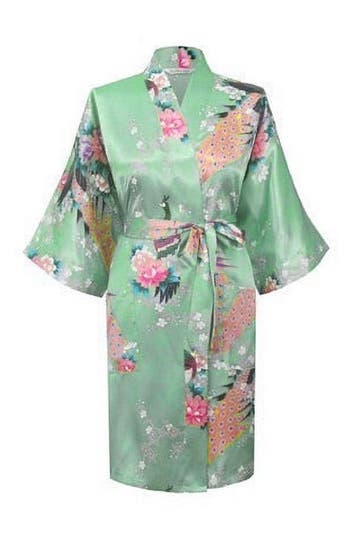 KIMU® Kimono Mintgroen Kort XL-XXL Yukata Satijn Boven de Kn, Ophalen of Verzenden, Nieuw, Maat 46/48 (XL) of groter, Carnaval