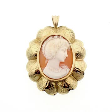 Vintage gouden hanger met camee (Hanger of bedel), Ophalen of Verzenden, Gebruikt, Goud, Overige merken