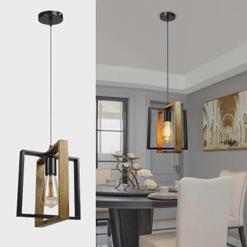 Retro Houten & IJzeren Hanglamp - Stijlvolle Verlichting voo, Verzenden, Nieuw