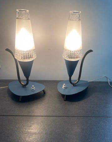 Lamp (2) - Messing, Glas, Metaal - Set van 2 fifties lampjes