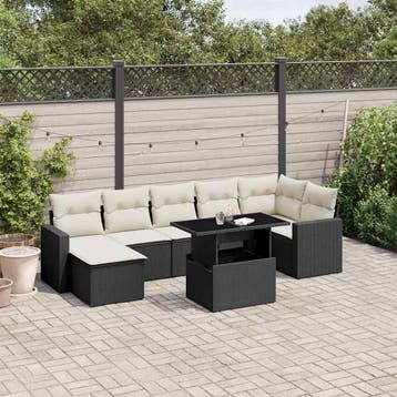 vidaXL 8-delige Loungeset met kussens poly rattan zwart, Verzenden, Nieuw, Loungeset