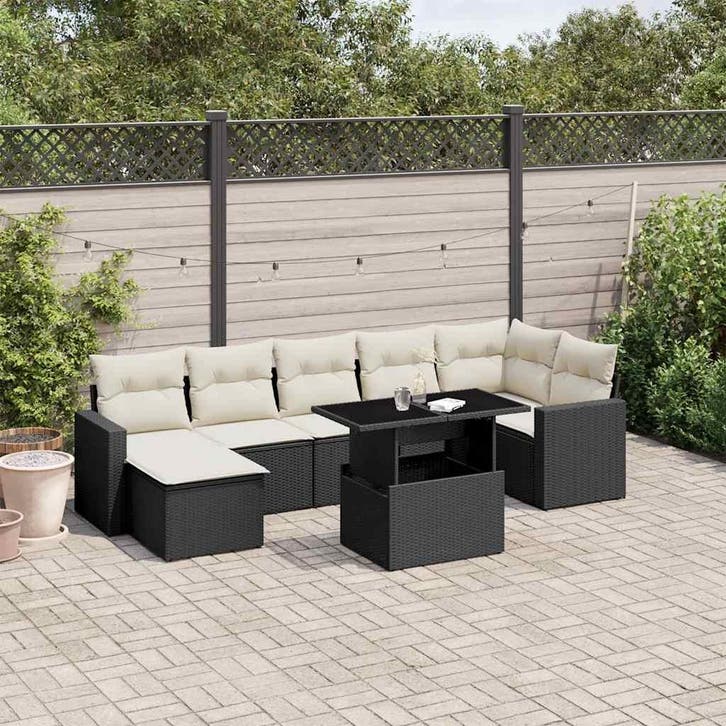 vidaXL 8-delige Loungeset met kussens poly rattan zwart, Tuin en Terras, Tuinsets en Loungesets, Loungeset, Nieuw, Verzenden