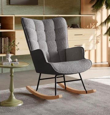 Nieuw Luxe Grijze Fluwelen Schommelstoel Stijlvolle Fauteuil, Huis en Inrichting, Stoelen, Hout, Verzenden, Nieuw, Eén