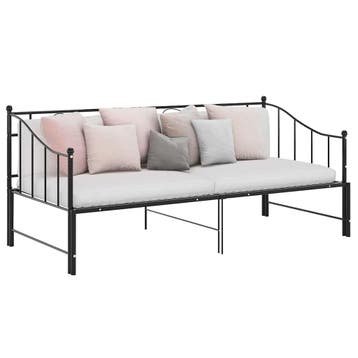 vidaXL Slaapbankframe uittrekbaar metaal zwart 90x200 cm, Huis en Inrichting, Slaapkamer | Bedden, 90 cm, Eenpersoons, Verzenden