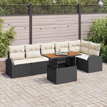 vidaXL Tuin Sofa Set 7 st Zwart en Crème, Verzenden, Nieuw, Rotan, 7 zitplaatsen