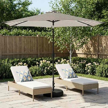 vidaXL Tuinparasol met LED-lampen en voet 300 x 300 cm, Verzenden, Nieuw, 2 tot 3 meter