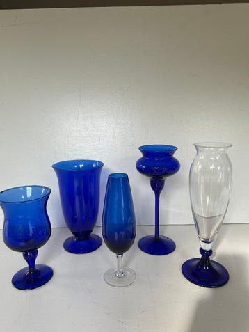 Vaas (5) - Glas - Kobalt blauw glas