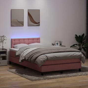 vidaXL Boxspring met matras en LED fluweel roze 120x220 cm, Verzenden, Nieuw, Stof