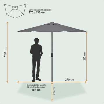 2dekans | LifeGoods Balkon Parasol - Tuin - 270x135 cm -, Ophalen of Verzenden, Zo goed als nieuw