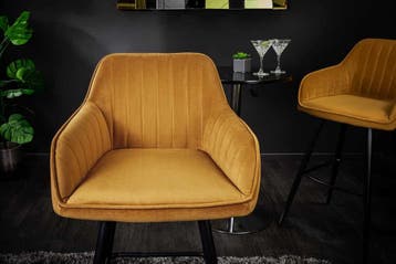 Elegante barkruk TURIN mosterdgeel fluweel met decoratieve, Ophalen of Verzenden, Nieuw