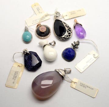 925 zilver - Lot van 8 hangers - aquamarijn, amethist, onyx,, Antiek en Kunst
