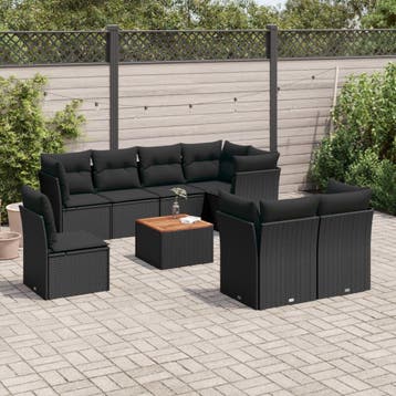 vidaXL 9-delige Loungeset met kussens poly rattan zwart, Verzenden, Nieuw, Loungeset