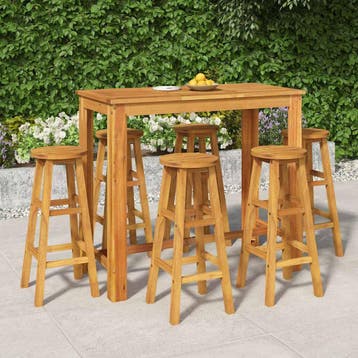 vidaXL 7-delige Tuinbarset massief acaciahout, Verzenden, Nieuw, Hardhout, 6 zitplaatsen
