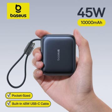 Baseus 45W Mini Powerbank 10000mAh met Ingebouwde USB-C Kabe, Verzenden, Nieuw