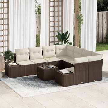 vidaXL Tuin Sofa Set 9 st Bruin poly rattan, Verzenden, Nieuw, Meer dan 8 zitplaatsen
