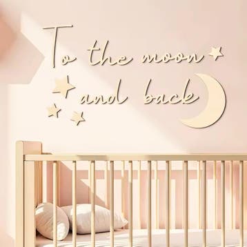 Houten wand tekst decoratie To the Moon and Back, Kinderen en Baby's, Kinderkamer | Inrichting en Decoratie, Beige, Losse elementen