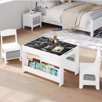 Kindertafel met 2 Stoelen en Opbergruimte met Schoolbord, Verzenden, Nieuw