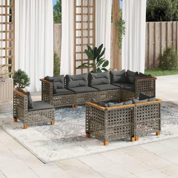 vidaXL 8-delige Loungeset met kussens poly rattan grijs, Verzenden, Nieuw, Loungeset