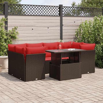 vidaXL 7-delige Loungeset met kussens poly rattan acacia, Verzenden, Nieuw, Loungeset
