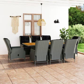 vidaXL 9-delige Tuinset met kussens poly rattan lichtgrijs, Tuin en Terras, Verzenden, Nieuw, 8 zitplaatsen, Tuinset