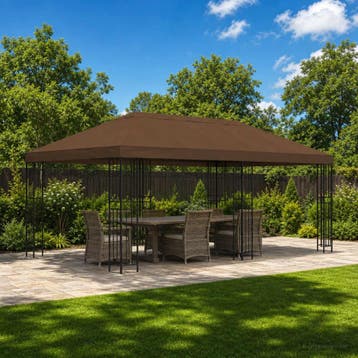 vidaXL Tuinprieel 6 x 3 m Bruin Polyester en staal 190 gsm, Verzenden, Nieuw