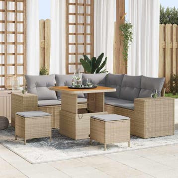 vidaXL Tuin Sofa Set 8 st 7-Aantal zitplaatsen Beige en, Verzenden, Nieuw, 8 zitplaatsen