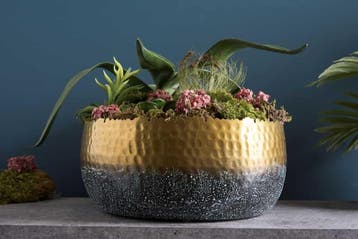Handgemaakte decoratieve kom ORIENT 31cm goud met patina in, Huis en Inrichting, Ophalen of Verzenden, Nieuw