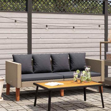 vidaXL Tuinbank 2-zits met kussens poly rattan beige, Tuin en Terras, Verzenden, Nieuw