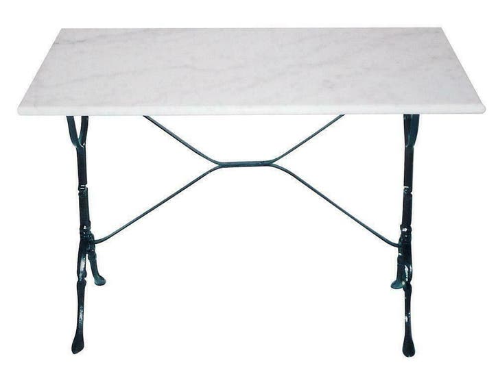 Rechthoekige marmeren bistro tafel met gietijzer onderstel, Tuin en Terras, Tuinsets en Loungesets, Eettafel, Nieuw, 4 zitplaatsen