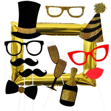 Photo Booth Props met Gouden Fotolijst Party (12st), Hobby en Vrije tijd, Feestartikelen, Ophalen of Verzenden, Nieuw