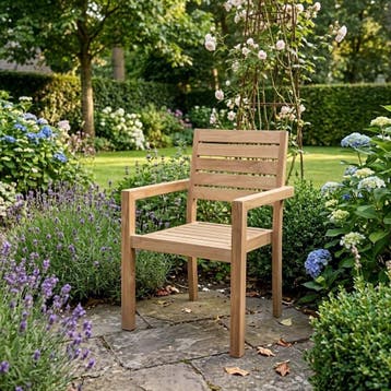 Montana dining tuinstoel teak met brede latten, Tuin en Terras, Ophalen of Verzenden, Nieuw, Teakhout