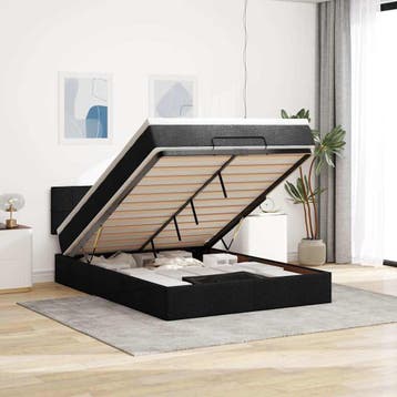 vidaXL Bed met matras 140x190 cm stof zwart, Verzenden, Zwart, Stof, Nieuw